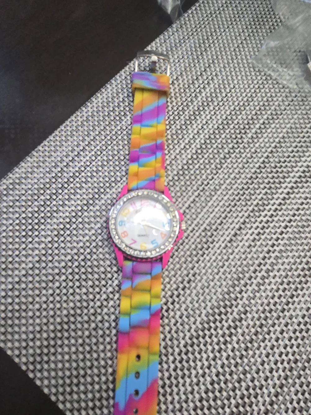 Colorful Rainbow Silicone Watch with Rhinestone Bezel. Have 2 Of Same For Sale.